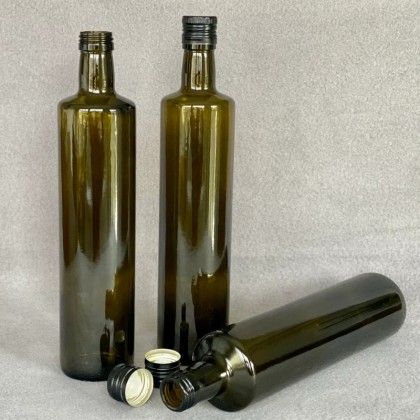 Factory Produced Luxury Dark Amber Round Empty Cooking Olive Oil Glass Bottle with Lid