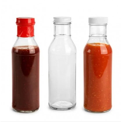 250ml 8oz 350ml 12oz clear Empty Chilli Tabasco Hot Sauce Bbq Oil Seasoning Glass Bottles of Food Packing With Lids
