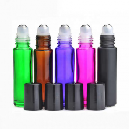 Green Glass Roll-On Bottle with White/Black Cap 10ml Essential Oil for Skin Care for Cosmetics Serums