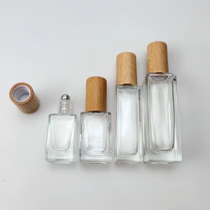 Square Transparent Clear Bamboo Cap Various Size  Glass Roller Ball Bottles