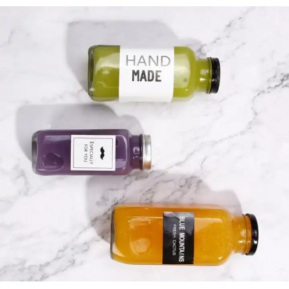Small Glass Shots 2oz 60ml French Square Glass Juice Bottle With Plastic Screw Lid for Cold Pressed Juice Flavor Testing