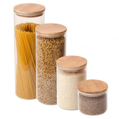Borosilicate Glass Storage Jar With Bamboo Lid for Tube Shaped Glass Storage Jar for Glass Spice Jar With Wooden Lid