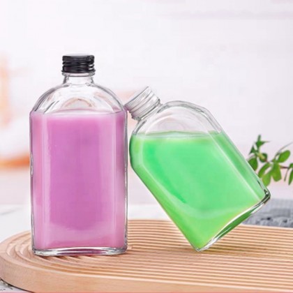 SQUARE FLAT BOTTLES 100ml 200ml 250ml 350ml 500ml Glass Juice Bottles With Screw Lid