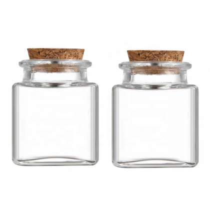 Small clear Glass square Jars with Cork Set of  90 ml with Cork  3oz Tiny Square Glass Jars
