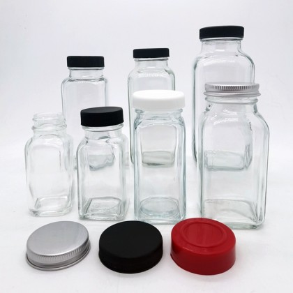 4 oz 120ml Spice Jar Round/Square Glass With Shaker Fitment and Black Lid