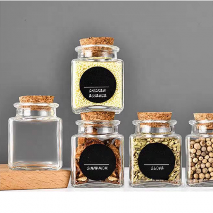 New Arrival Kitchenware Storage Empty 50ml Transparent Glass Spice Jar Square Spice Glass Jar With Cork