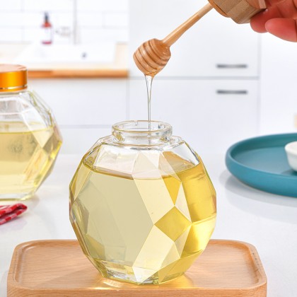 200g 300g 350g 500g  Clear Hexagon Glass Honey Jar Face Cream Jar Bottles Jam Pots for Jam With Screw Top Bamboo Lid Wooden Cap