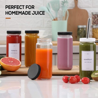 500ml Square Glass Bottle Juice Beverage Bottle With Plastic Cap