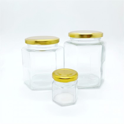1.5oz 2oz 45ml 60ml Hexagonal Honey Storage Glass Spcie Jar With Metal Lids