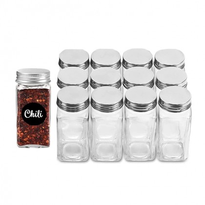 Wholesale Empty Square Spice Containers 4oz 6oz square Glass Spice Jars With Airtight Metal Lids Shaker Tops