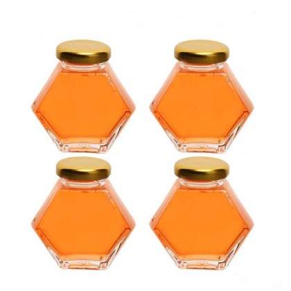 Recyclable Wholesale 100ml 180ml 280ml 380ml  Hexagon Glass Storage Bottle With Metal Lid Food Storage Bottle Glass Honey Jar
