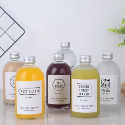 Recyclable 150ml 280ml 350ml 500ml Juice Boston Round Drinking/ Tea/Milk Tea/ Kombucha Beverage Glass Bottle