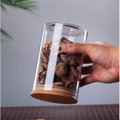Wholesale Tea Glass Jar With Bamboo Lid Candy Bulk Airtight Clear Kitchen Food Storage Containers