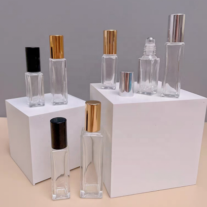 5ml 10ml 15ml 30ml Custom Empty Square Roller Ball Clear Small Perfume Essential Oil Glass Roll on Bottle
