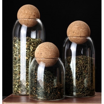 New Arrival Empty Transparent Borosilicate Kitchen Food Storage Jars Bottle Glass Jar With Cork Ball Stopper Lid