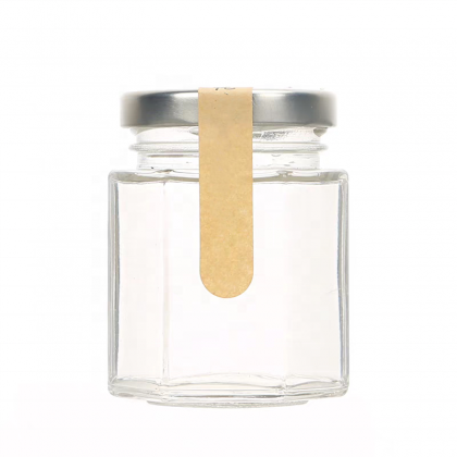 Manufacturer Fancy Storage Bottle Hexagonal Glass Honey Jam Jar With Tinplate Lid
