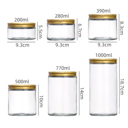 Manufacturer Wholesale Glass Jar With Screw Cap Lid Empty Different Capacity 200ML-1000ML for Cosmetic Cream Food Storage
