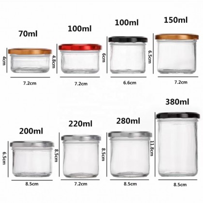 Wide Mouth Glass Storage Jar 70ml 2.5oz 100ml 3oz Glass Canning Jar With Airtight Lid for Babyfood Jam Honey