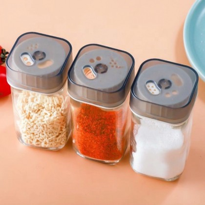 Three Holes Square Rotating Condiment Jar Spice Jar Chili Salt Glass Storage Jar Glass Storage Bottle