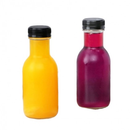 Set of Reusable 8oz Clear Round Flint Glass Bottles Stout Jars Black Plastic Caps Lid Wine Liquor Water Vodka Rum Box Packed