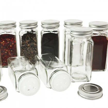 Canister Wood Lid Spice Jars Herb and Spice Containers Seasoning Bottles 4 oz square Glass Spice Jars With Wooden Bamboo Lid Set Wholesale Glass Jar Glass Bottle
