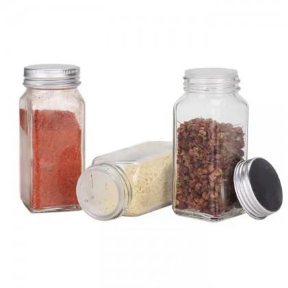 Factory Direct Square Glass Spice Jars With Airtight Metal Lids Empty Spice Containers Shaker Pot Food Condiment Labels Included