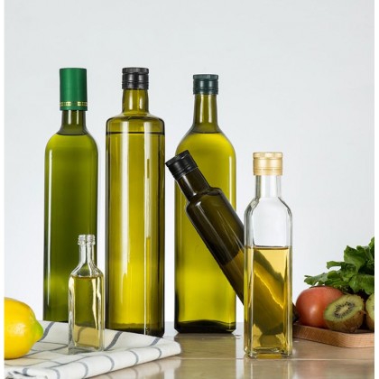 Wholesale Glass Olive Oil Bottles Transparent Square & Round 100ml 200ml 250ml 500ml 750ml 1L Screw Cap Screen Printing Surface