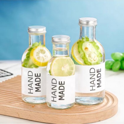 Empty 8oz 12oz 16oz Sauce Volume Transparent Flint Glass Bottle for Juice Beverage With Airtight Plastic Aluminum Cap