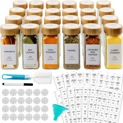 Hot Sell Packaging Small Glass Seasoning Container for Products Spices Storage Jar With Bamboo Lid Label Set