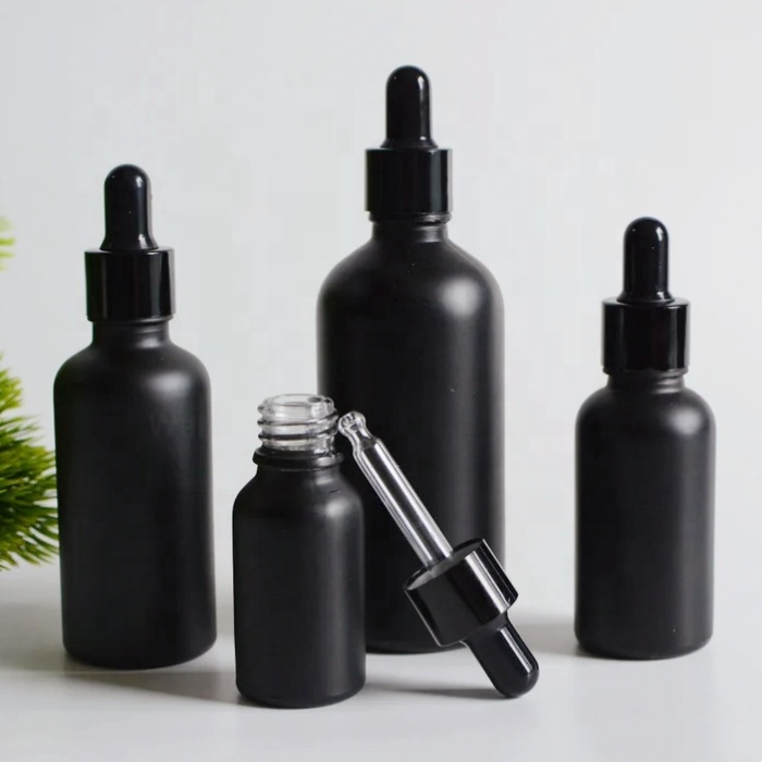 Refilled 10ml 15ml 30ml 50ml 100ml Skincare Cosmetic Attar Essential Oil Opal Matte Black Glass Dropper Bottle With Cap