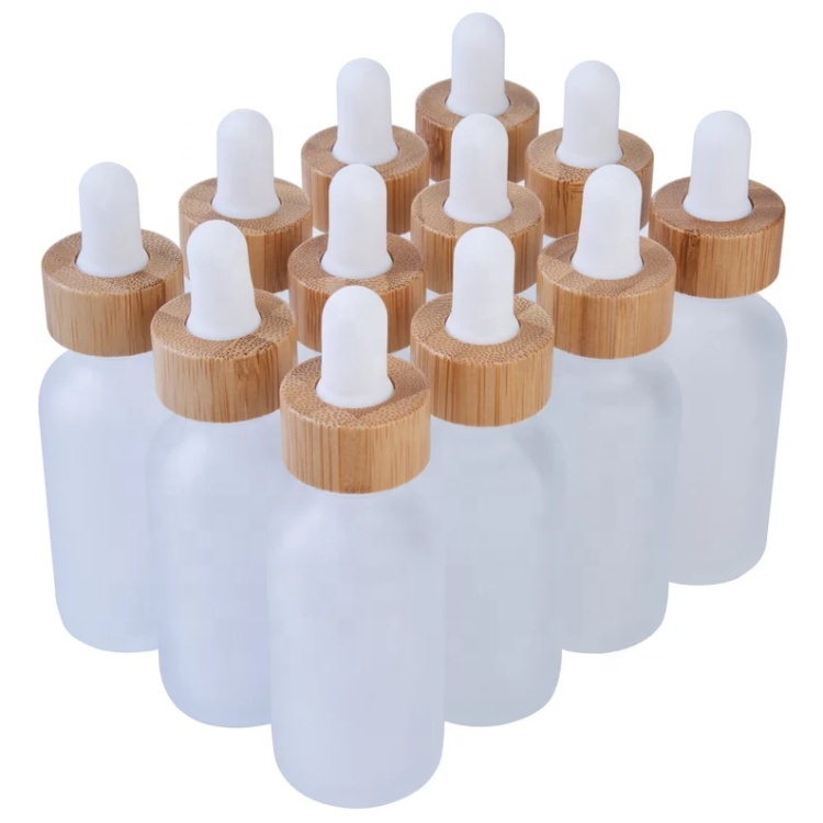 5ml 10ml 15ml 20ml 25ml 30ml 50ml 100ml Bamboo Frosted Clear Oil Glass Dropper Boston Bottle With Bamboo Dropper Cap