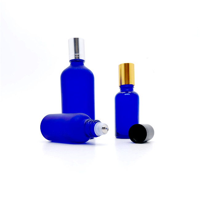 Blue Amber Glass Perfume Bottle Essential Oil Packing Glass Vial 5ml 10ml 20 ml  30ml Stainless Steel Roller Ball Bottle