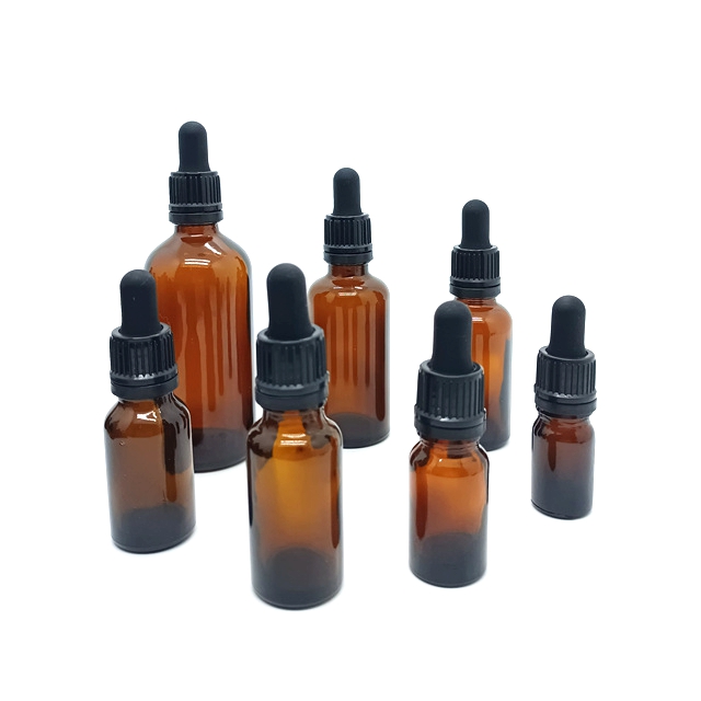 Amber Ribbed CR Droppers 10ml to 100ml Round Glass Dropper Bottles Empty for Cosmetic Serum & Essential Oils Packaging