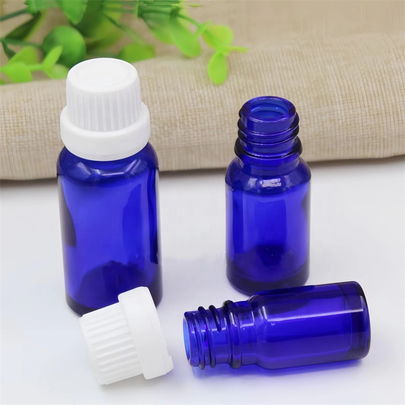 Blue Glass Essential Oil and Probiotics 5ml 10ml 20ml 50ml 100ml Bottles with Plastic Black Cap and  Oil Reducer