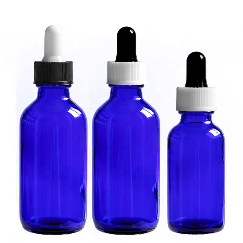 Blue Essential Oil Glass Boston Dropper Bottles 5ml 30ml 100ml Empty Serum Bottle Glass Dropper Bottle