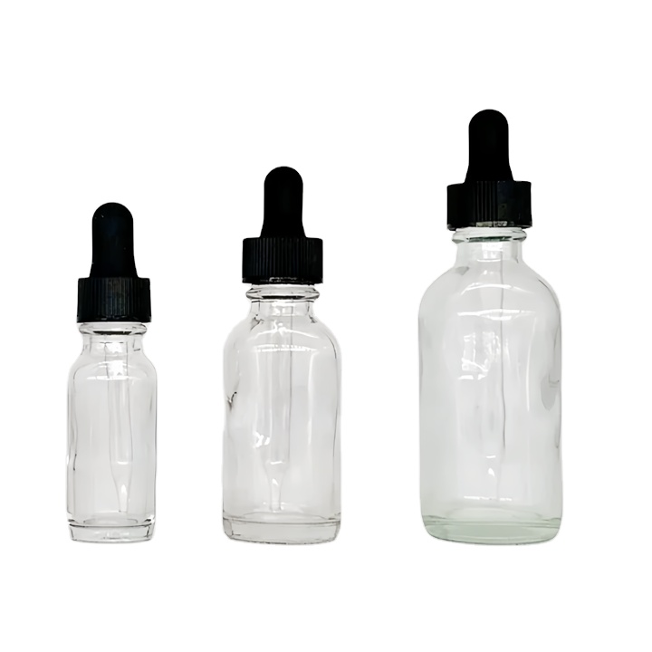 Essential Hair Oil Packaging 100ml 60ml 1oz 4 oz Clear Amber Boston Round Glass Eye Dropper Bottle With White Color Pipette Cap