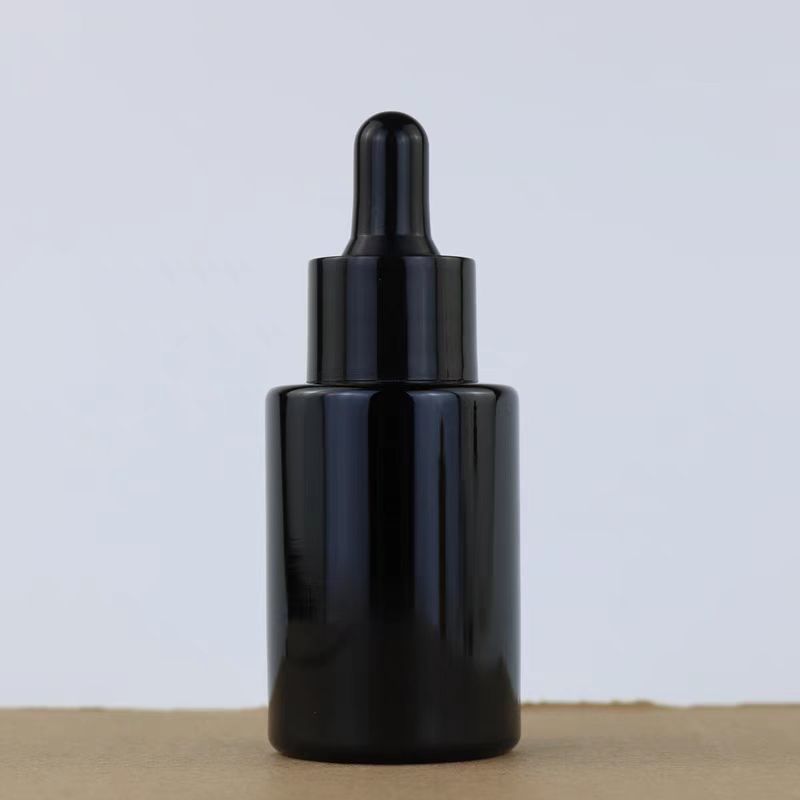 Custom Black Skincare Oil Bottle Empty 20ml 30ml 50ml Cylinder Luxury Cosmetic Hair Glass Dropper Serum Bottle 20 ml
