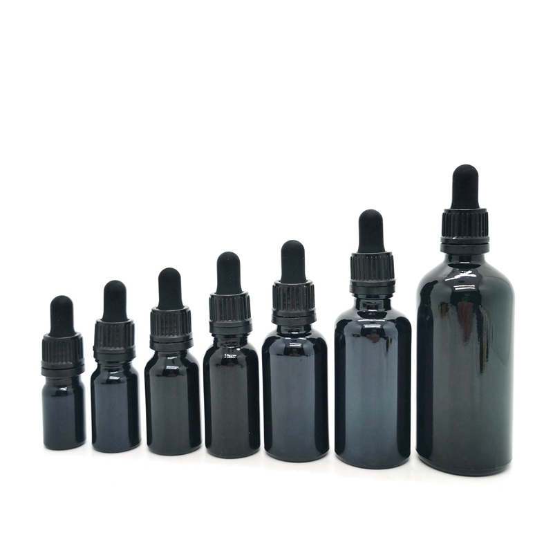 Glass Essential Oil Bottle With  Black NBR Bulbs Dropper Available 5ml 10ml 15ml 20ml 30ml 50ml 100ml Sizes Ribbed Tamp Evident
