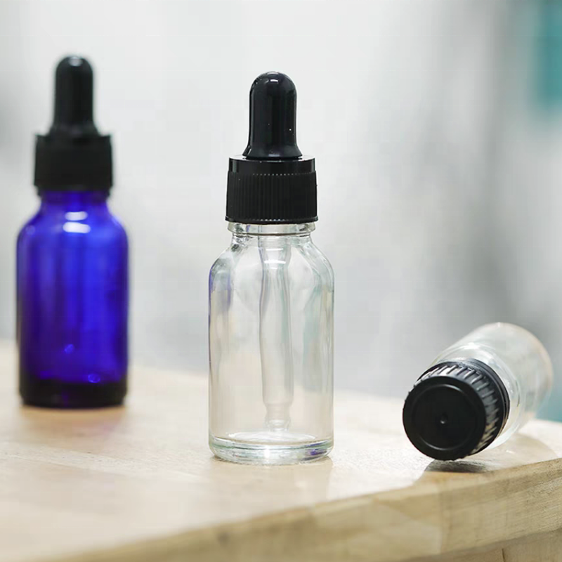 Clear Blue Cosmetics Custom Round Glass Dropper Essential Oil Bottle