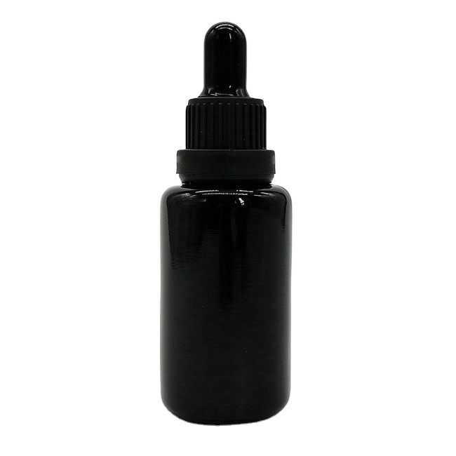 Wholesale Flat Shoulder 30ml 1oz UV Black Glass Dropper Bottles Oil Dropper Bottle for Cosmetic Skin Care