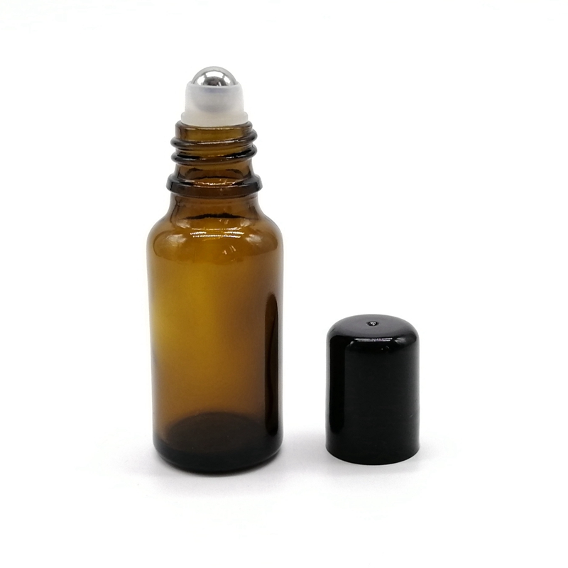 10ml Thick Glass Amber Roll on Bottles Empty Essential Oil Roller Bottles With Metal Roller Ball
