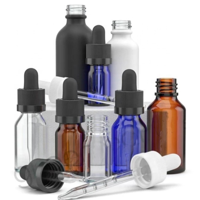 Clear Green Amber Blue 5ml-100ml Cosmetic Essential Oil Glass Bottles With Dropper for Serum Screen Printed Surface