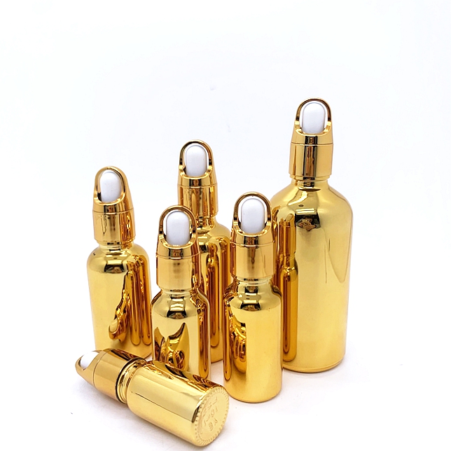 Electroplated Gold Essential Oil Bottle 20ml 30ml 50ml Small Gold Bottle Cosmetics Glass Bottle
