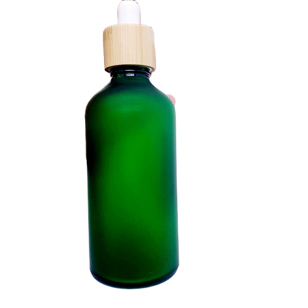 30ml Frosted Green Glass Dropper Bottle Bamboo Lid Top Empty Cosmetic Cuticle Hair Essential Oil 100ml Serums Screen Printing