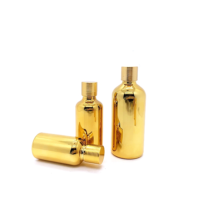 Manufacturer Fancy Gold Glass Cosmetic Oil Serum Dropper Bottle Empty Cylinder Shape Refillable Perfume Use Facial Cleanser Wigs