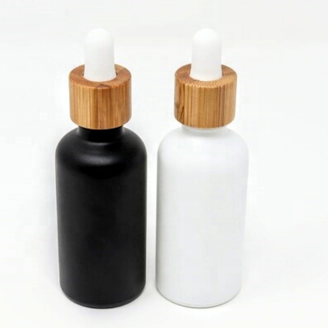 Matte White Frosted Glass Bamboo Bottles 15ml 20ml 30ml 50ml 100ml Matte Black Glass Essential Oil Bottles With Wood Dropper