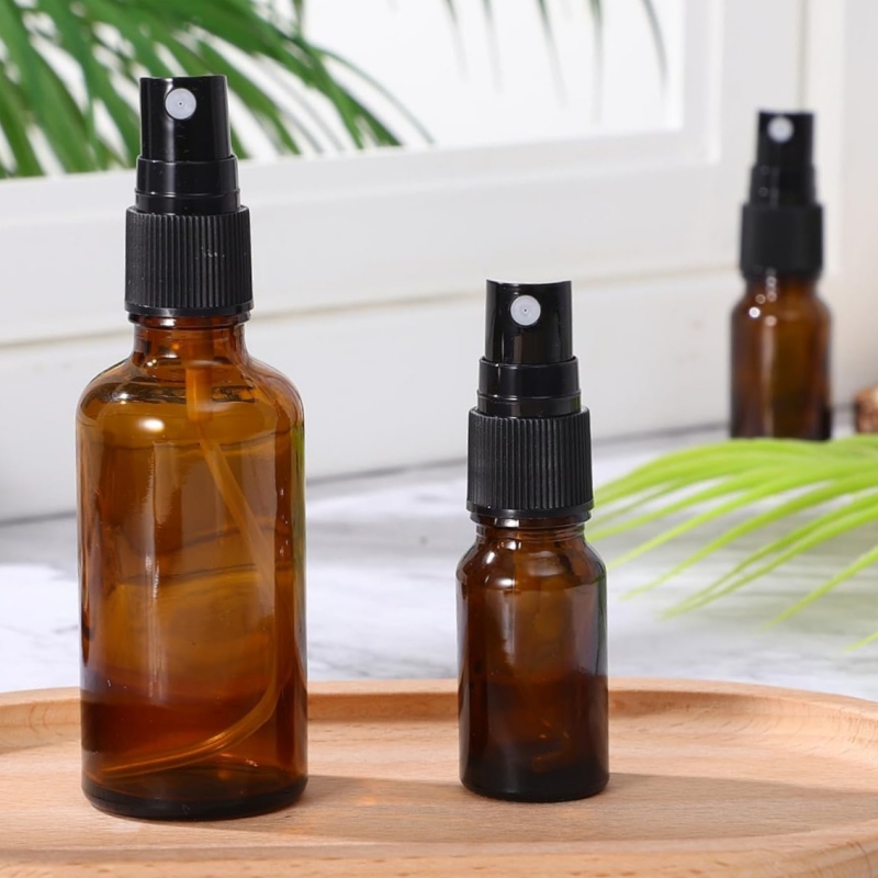 Amber Glass Bottle 30ml 50 ml 100ml Amber Brown Glass Bottle Sprayer Cosmetic Bottle With 18/415 Black Plastic Fine Mist Spray