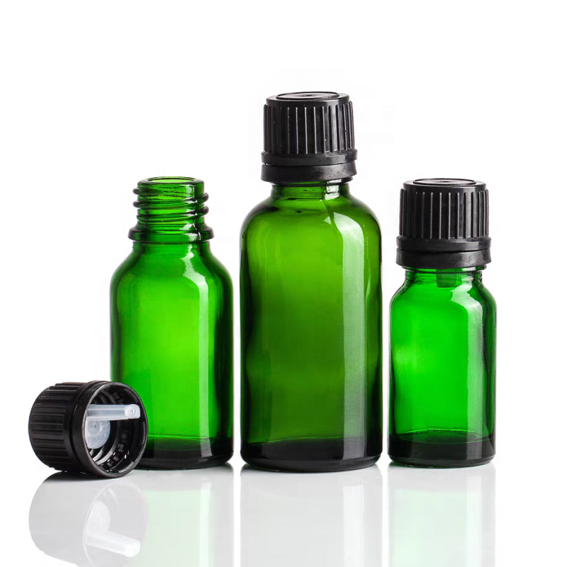 In Stock Empty Essential Oil Perfume Glass Bottle 1oz 2oz Green Color Glass Bottle for Essential Oil With Tamper Dropper Cap