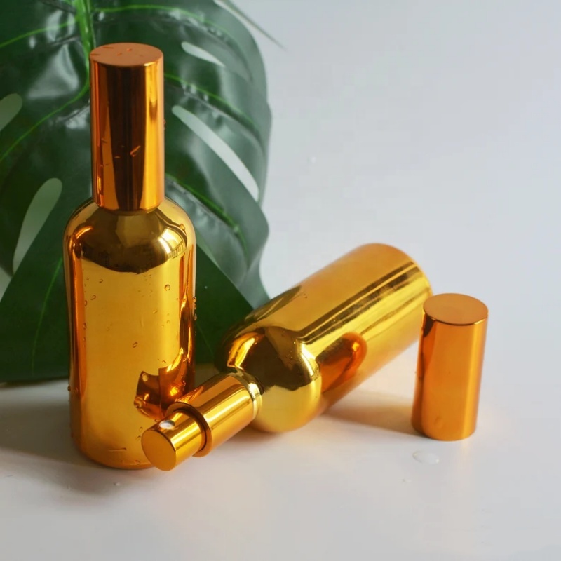 Wholesale Luxury Gold Coating Fine Mist Spray Bottle Glass Essential Oil Spray Bottle Perfume Fragrance Mister Home Room Spray