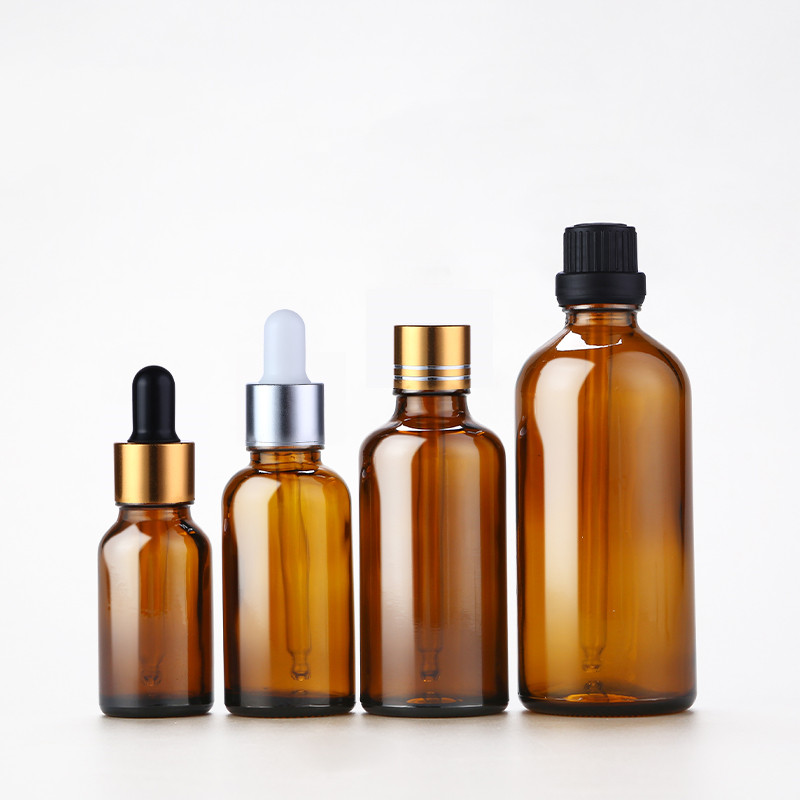 Essential Oil Bottle 5ml 10ml 30ml 50ml 60ml 100ml Amber Glass Bottle Tamper Evident Glass Dropper Bottles for Serum Lotion